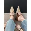 Mules Chuyuji estilo francês com fivela redonda trançada, salto médio grosso, bico fechado, para mulheres, verão