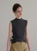 Chaleco tejido sin mangas de cuello redondo semi-alto estilo coreano para mujer, adelgazante y versátil, chaleco suéter gris de moda