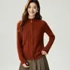 Estilo retro americano - Cárdigan 100% cachemira pura, estilo "old money" para mujer, top de cuello alto, suéter de color liso, prenda de punto exterior