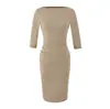Vestido de Um Ombro Feminino 2026 Primavera/Outono Novo Design Cintura Fina Saia Bodycon Profissional Senso de Design Ligeiramente Maduro Vestido de Manga Três Quartos
