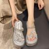 Sandalias y Pantuflas de Tacón Alto para Mujer Estilo Coreano de Aspecto Elevado Medio Arrastre Punta Redonda Primavera 2025 Nuevo Impermeable para Mujer con Suelas de Plataforma