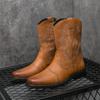 Botas Masculinas Tamanho Grande Retrô Bordadas Botas Masculinas Outono e Inverno Salto Grosso Botas de Cavaleiro Celebridade da Internet Botas de Cowboy Ocidental Masculinas