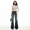 Pantalones Acampanados de Tiro Bajo con Remaches Estilo Retro Americano para Otoño e Invierno, Jeans Versátiles Ligeramente Elásticos, Corte Ajustado (Slim-Fit) para Mujer