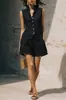 2026 Moda Vintage de Primavera y Verano para Sitio Independiente de Amazon Transfronterizo Conjunto de Top sin Mangas de Botones Frontales Holgado y Shorts