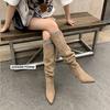 Botas Vaqueras de Tacón de Aguja 7cm Botas de Pila para Mujer Otoño e Invierno 2025 Botas Nuevas de Tubo Alto Punta Fina Estrechas