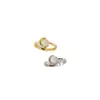 Anillo de banda fina de doble capa con forma de media luna, estilo europeo y americano, para mujer, chapado en oro, iridiscente, tamaño ajustable, anillo para el dedo, joyería de mano de alta gama