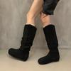Botas Birkenstock Femininas 2026 Novas Tendências Acima do Joelho, Botas Versáteis Retrô de Camurça Franzidas e Largas que Fazem Você Parecer Mais Magra