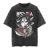 Camiseta de Verano Moda Hombres Mujeres Anime Vintage Algodón Lavado Camiseta