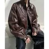 Jaqueta Curta de Couro PU com Zíper Decorativo Estilo Retro Americano para Meninos e Meninas Nova Coleção Primavera e Outono Loose de Alta Qualidade Jaqueta de Motociclista