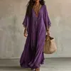 Vestido longo de renda com decote V para mulheres europeias e americanas 2026, vestido de férias na praia com manga morcego