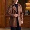 Abrigo de cuero para hombre, otoño e invierno, estilo urbano americano, color a juego, de PU, con solapa para hombre, ropa informal de marca de moda, chaqueta de motocicleta para hombre