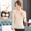 Outono e Inverno Algodão Modal Copo Fixo Integrado com Bojo Top de Manga Comprida Roupa Externa Ajustada Roupas de Outono Camiseta Básica Pijama para Mulheres