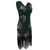 Vestido Sin Mangas Escote en V Nuevo Retro Transfronterizo 2025 Falda de Lentejuelas y Flecos Estilo Gatsby Vestido de Gala para Cena