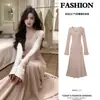 Vestido de Punto Khaki con Cuello en V y Mangas Largas, Estilo Largo para Principios de Primavera, Suave y Elegante para Figuras Pequeñas, Muy Atractivo, Vestido Largo Ajustado al Cuerpo