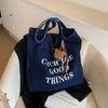 Bolsa jeans feminina estilo coreano com letras Ins, grande capacidade, nova bolsa de ombro casual para todos os tipos de viagem, bolsa tote