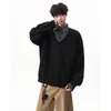 Moletom cinza pesado estilo americano, falso duas peças, para homens, tendência nova, primavera e outono, solto, casual, com gola polo virada para baixo