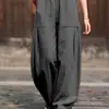 Calça de Linho de Algodão Retrô Cintura Alta Pantalona Feminina Verão Artística Cor Sólida Emagrecedora Algodão Linho Casual Solta Para o Trabalho Drapê Calça Longa