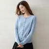 Cardigan de Cachemira con Cuello Redondo, Botones Dorados, de Punto Simple para Mujer, Chaqueta Exterior Suave de Punto para Otoño Invierno