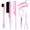Traje de peluquería transfronterizo juego de siete piezas peine de cola puntiaguda de aguja de acero cepillo doble para cejas cepillo de borde peine para el cabello pinza de cocodrilo pasador para el cabello