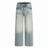 Calça Jeans Larga Punk Desbotada Lavada para Homem, Calça Reta Casual Solta com Gradiente e Borda Desfiada