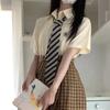 Corbata de Nudo JK para Mujer, Pajarita a Cuadros Marrón y Amarillo Estilo Japonés, Decoración para Camisa Casual, Pajarita sin Corbata, Estilo Universitario, Hecha a Mano para Hombre