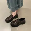 Sapatos de Couro Jk Pretos Britânicos Estilo Francês para Mulheres, Outono e Inverno Petite Estilo College Plataforma Aumentadora de Altura Loafers