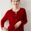Cárdigan de cachemira Bai Cai Rong de lujo ligero, cuello redondo, borde enrollado, estilo coreano para mujer, tejido suelto adelgazante, top versátil