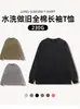 230g todo algodón lavado vintage corte holgado retro cuello redondo manga larga uniforme de grupo de pareja ropa de trabajo con logo personalizado