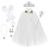 Conjunto de Fantasia de Princesa Rainha do Gelo para Meninas 8 Peças Manto de Tule Azul com Coroa Varinha Luvas Joias Perfeito para Halloween e Aniversário