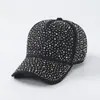 Boné de Beisebol Coreano com Strass e Flores Gypsophila, Aba Larga, Proteção Solar com Strass, Chapéu Macio Casual para Primavera e Verão com Strass Brilhante