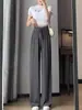 Pantalones de Pierna Ancha Finos de Seda de Hielo para Mujer de Primavera y Verano, de Cintura Alta, Caídos, Nuevo Estilo de Verano, Pantalones Casuales Adelgazantes, Pantalones Largos con Bolsillos, Transfronterizo