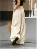 Pantalones de verano de cintura alta, holgados, de pierna ancha para mujer, color liso, cintura con cordón, pantalones largos casuales, estilo europeo y americano transfronterizo, pantalones versátiles de largo hasta el suelo