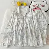Pijama para mujer de talla grande del sudeste asiático, algodón nube, cárdigan de primavera, cuello solapa, manga larga, pantalón largo, conjunto simple y cómodo para casa