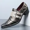 Superventas de Amazon Transfronterizo Estampado de Cebra Cabeza de Hierro Hebilla Doble Zapatos de Cuero Mocasines Casuales de Negocios para Hombre 651201