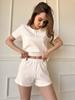 Conjunto de Pijama Simple Casual con Botones de Estilo Europeo y Americano, Moderno de Manga Corta y Shorts de Dos Piezas para el Hogar, Ropa Exterior para Mujer
