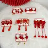 Horquilla Roja de Año Nuevo para Niñas con Lazo, Accesorio para el Cabello, Tocado Tradicional Chino de Año Nuevo, Pinza para el Cabello con Peluca de Estilo Chino para Niñas Hanfu