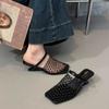 Malla trenzada francesa de verano Nuevos Zapatos de Mujer con Tacón Alto y Punta Hueca Medias Zapatillas Sandalias Romanas Tacones de Cuña para Usar al Aire Libre