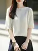 Suéter Casual de Punto de Lana con Cuello Redondo y Media Manga para Mujer, Jersey Holgado, 100% Lana Pura, Suéter Elegante y Acogedor