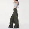 Calça jeans de workwear com leve boca de sino, nova coleção primavera-verão, calça de cintura alta, solta, perna larga, comprimento total para mulheres, calça de workwear cáqui