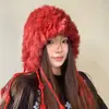 Nuevo Estilo 2025 Sombrero de Felpa con Borla de Piel de Conejo Real para Protección de Orejas para Mujer en Otoño e Invierno, Sombrero de Punto Cálido para Cara Pequeña, Sombrero Lei Feng para Esquiar