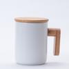Taza de Cerámica con Mango de Madera Escandinavo, Vaso de Agua para Oficina, Regalo para Eventos de Negocios, Porcelana Blanca con Logo Impreso