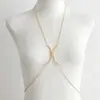 2026 Nueva Moda Transfronteriza Joyería para el Pecho Estilo Europeo y Americano Personalidad Cadena de Pecho con Flecos de Pedrería Cadena Corporal