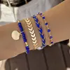 Joyería Transfronteriza Estilo Bohemio Cuentas de Arroz Concha Pulsera Multicapa Estilo Étnico Pulsera Trenzada de Cordón Juego de Cuatro Piezas