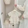 Conjunto de Traje Delgado con Estampado Floral para Niñas Primavera y Otoño, Conjunto de Dos Piezas para Bebé Niña Estilo Coreano con Encaje, Cuello de Muñeca, Mangas Abullonadas, Top y Falda