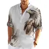 Camisa de botão digital 3D popular europeia e americana transfronteiriça com gola alta, camisa casual de manga longa para primavera e outono