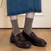 Mocasines de Piel de Vaca con Suela Gruesa para Mujer, Estilo Británico, Nuevos Zapatos Slip-On para Primavera y Otoño con Tacón Grueso, Zapatos Pequeños de Piel Genuina para Mujer
