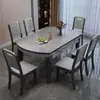 Mesa de comedor de losa de roca para uso doméstico, extensible, plegable, mesa redonda, madera maciza, mesa de comedor moderna minimalista, combinación de colores blanco y negro