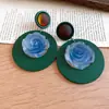 Pendientes colgantes de flor redonda de resina con aguja de plata, pendientes de estilo étnico vintage, pendientes de moda de alta gama de nicho