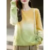 Nuevo suéter de lana con cuello redondo y degradado estilo perezoso para mujer, corte holgado, top de punto cepillado, suéter de punto suave y cómodo para otoño e invierno