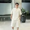 Estilo Old Money Cuello Semiabierto Botones Moda Diseño Verano Hombre Tallas Grandes Manga Corta y Shorts Conjunto de Dos Piezas
